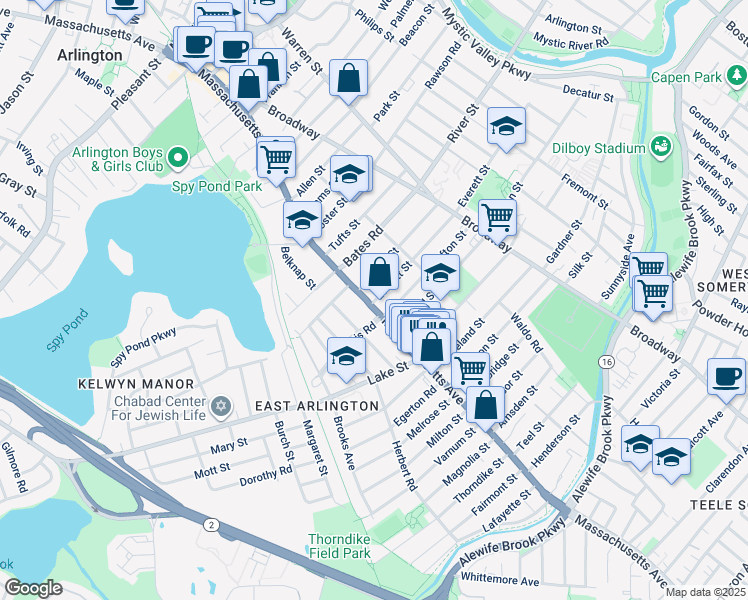 map of restaurants, bars, coffee shops, grocery stores, and more near in Arlington