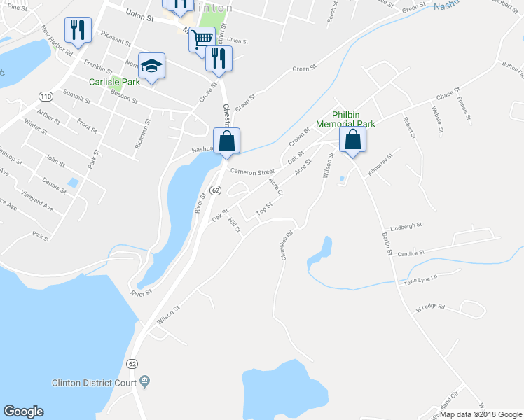 map of restaurants, bars, coffee shops, grocery stores, and more near 2 Top Street in Clinton