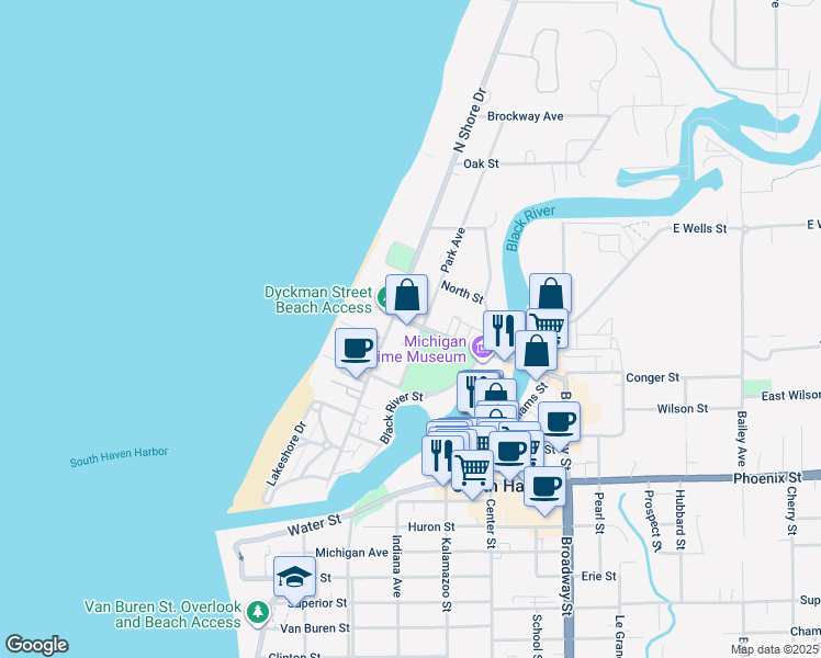 map of restaurants, bars, coffee shops, grocery stores, and more near 120 Dyckman Avenue in South Haven
