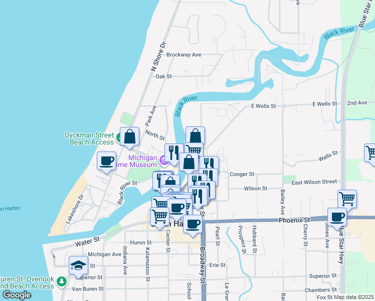 map of restaurants, bars, coffee shops, grocery stores, and more near 144 Dunkley Avenue in South Haven