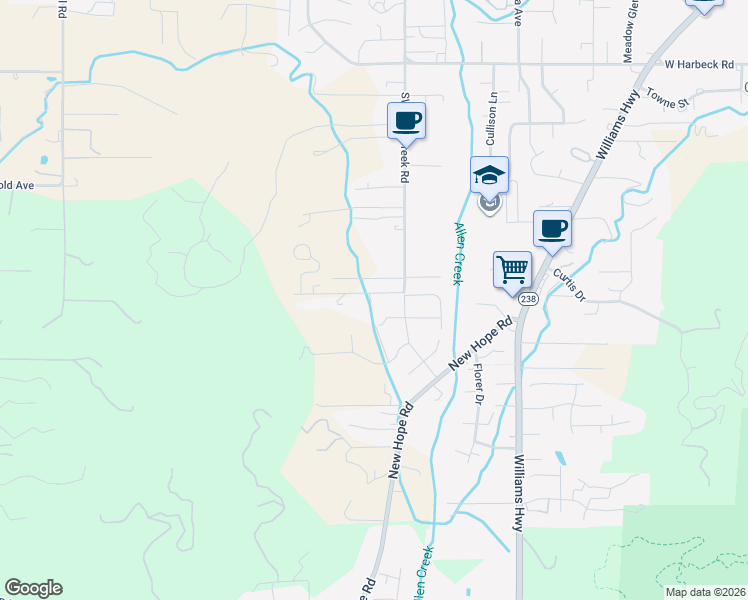 map of restaurants, bars, coffee shops, grocery stores, and more near 1355 Denton Trail in Grants Pass