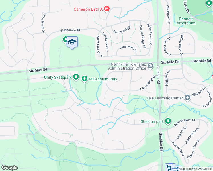 map of restaurants, bars, coffee shops, grocery stores, and more near 44704 Aspen Ridge Drive in Northville