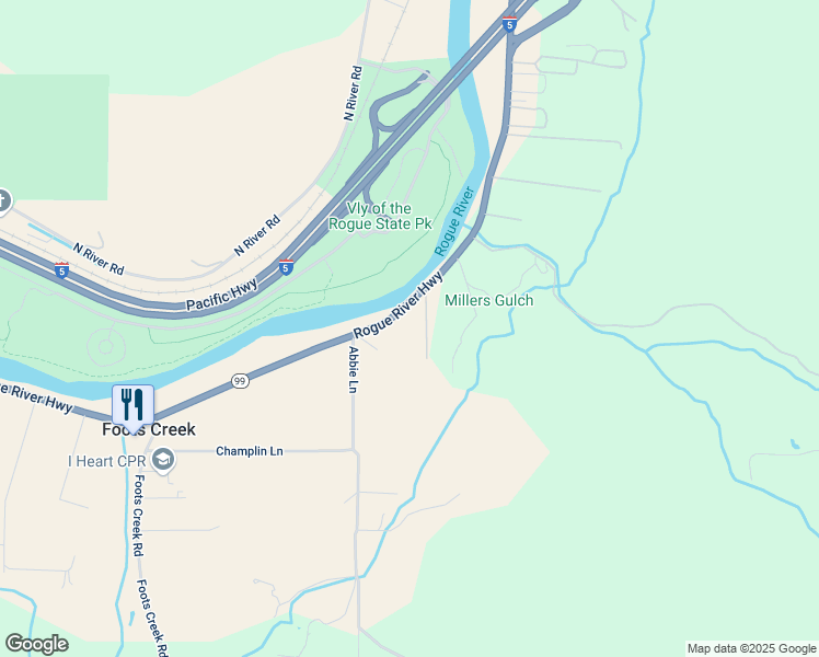 map of restaurants, bars, coffee shops, grocery stores, and more near 2597 Rogue River Highway in Gold Hill