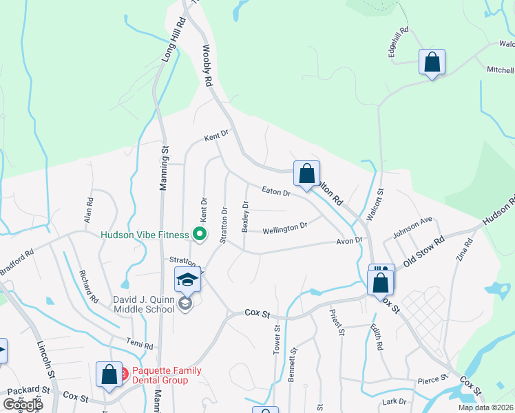 map of restaurants, bars, coffee shops, grocery stores, and more near 4 Hampshire Circle in Hudson