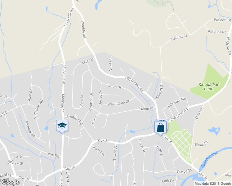 map of restaurants, bars, coffee shops, grocery stores, and more near 10 Hampshire Circle in Hudson