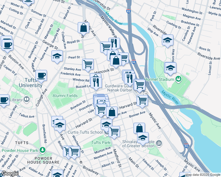map of restaurants, bars, coffee shops, grocery stores, and more near 71 Billings Avenue in Medford