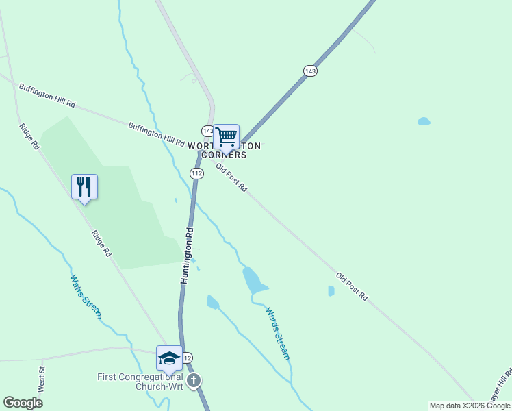 map of restaurants, bars, coffee shops, grocery stores, and more near 46 Old Post Road in Worthington