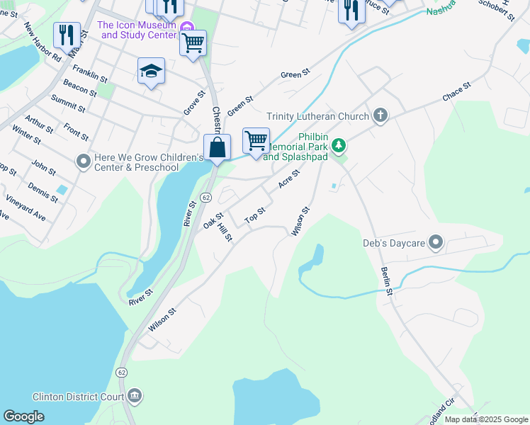 map of restaurants, bars, coffee shops, grocery stores, and more near 24 Top Street in Clinton