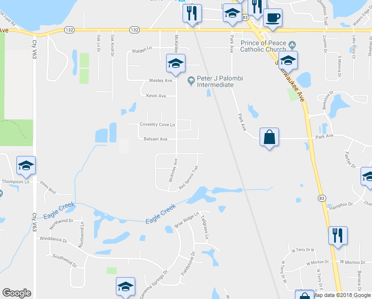 map of restaurants, bars, coffee shops, grocery stores, and more near 170 White Pine Lane in Lake Villa