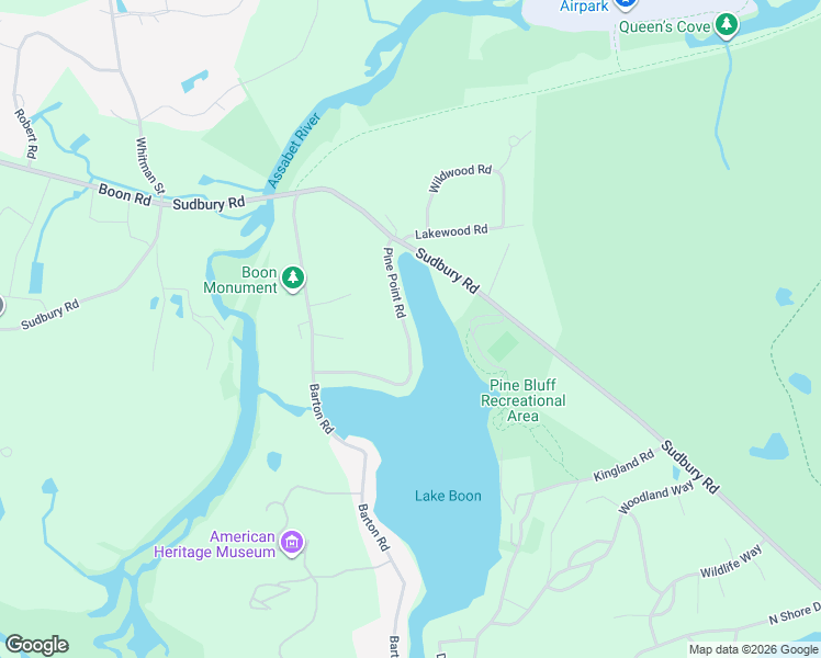 map of restaurants, bars, coffee shops, grocery stores, and more near 42 Pine Point Road in Stow