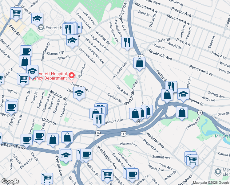 map of restaurants, bars, coffee shops, grocery stores, and more near 59 Garland Street in Chelsea