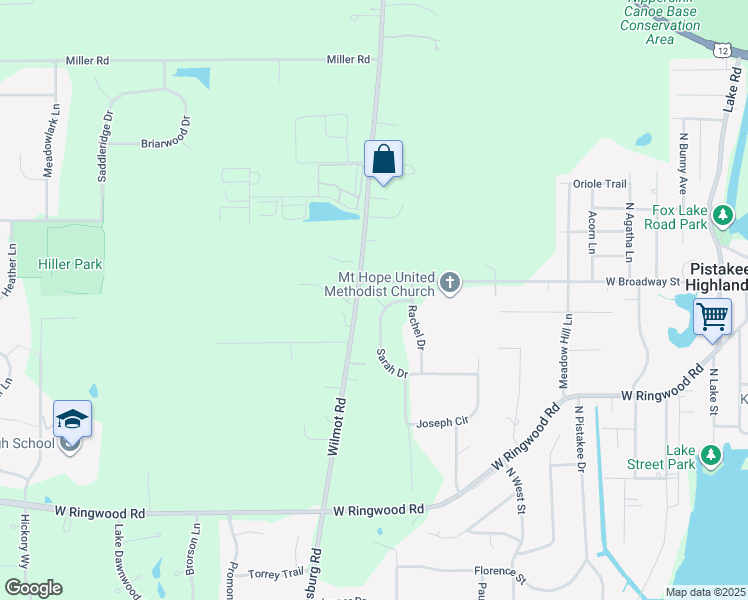 map of restaurants, bars, coffee shops, grocery stores, and more near 5507 Sarah Drive in Johnsburg