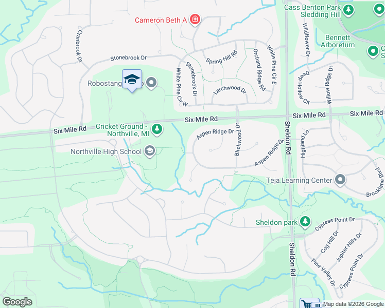 map of restaurants, bars, coffee shops, grocery stores, and more near 44704 Aspen Ridge Drive in Northville