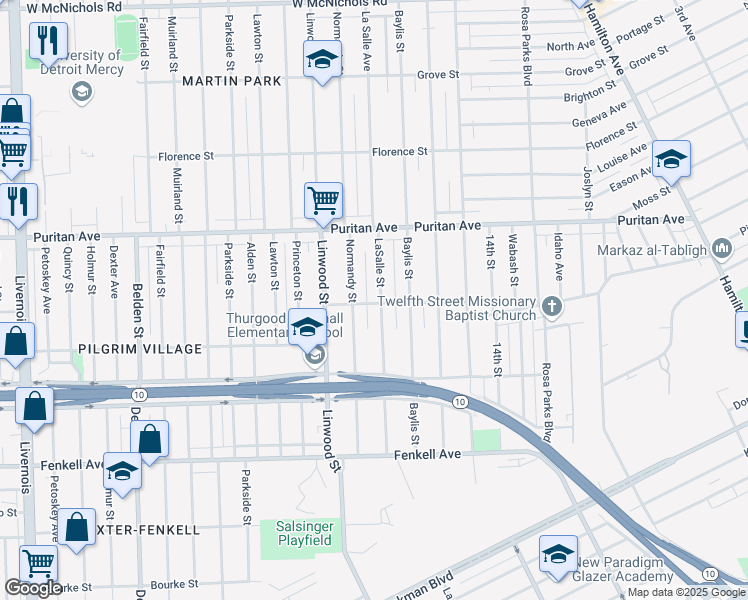 map of restaurants, bars, coffee shops, grocery stores, and more near 15801 LaSalle Street in Detroit
