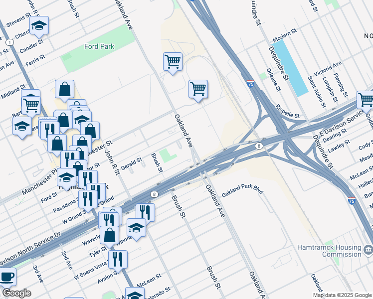 map of restaurants, bars, coffee shops, grocery stores, and more near 6 Thomas Shawcross Place in Highland Park