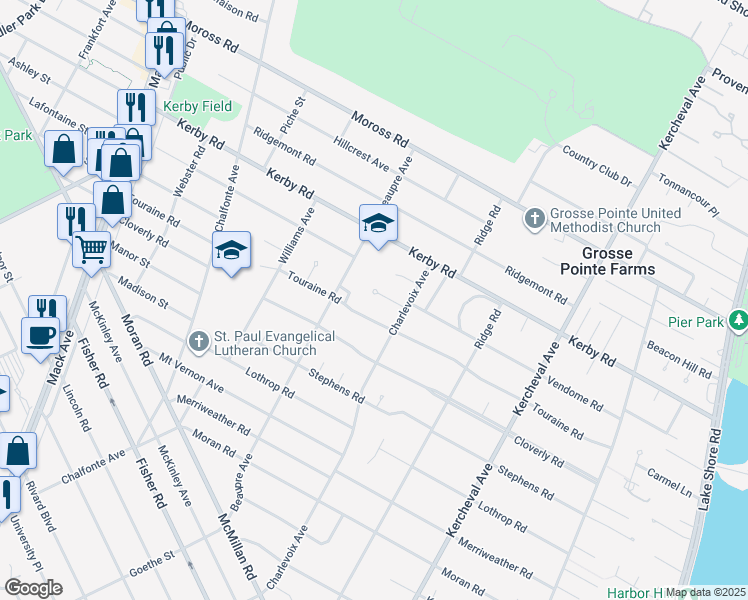map of restaurants, bars, coffee shops, grocery stores, and more near 275 Vendome Ct in Grosse Pointe Farms