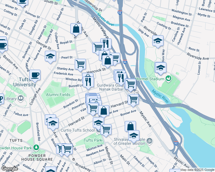 map of restaurants, bars, coffee shops, grocery stores, and more near 71 Billings Avenue in Medford
