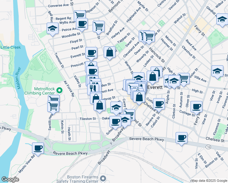 map of restaurants, bars, coffee shops, grocery stores, and more near 55 Forest Avenue in Everett