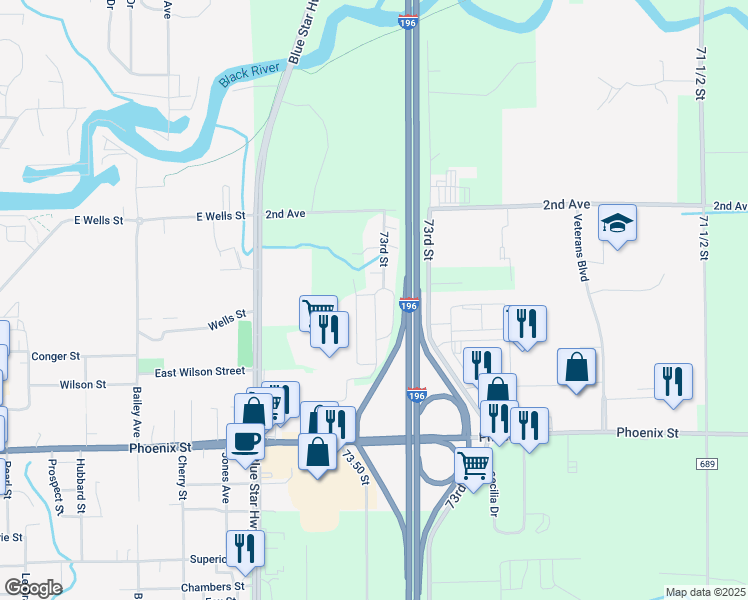 map of restaurants, bars, coffee shops, grocery stores, and more near Point Dr in South Haven