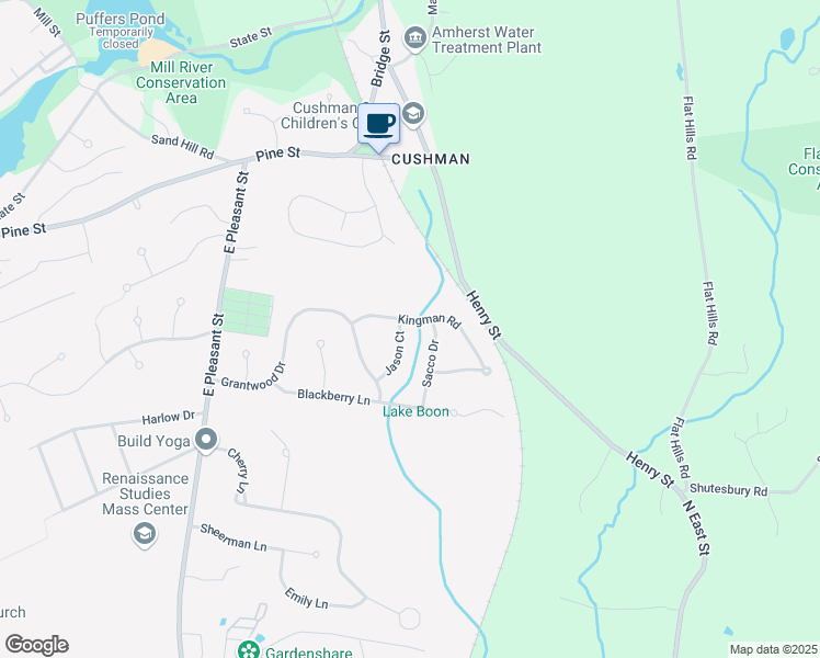 map of restaurants, bars, coffee shops, grocery stores, and more near 19 Jason Court in Amherst