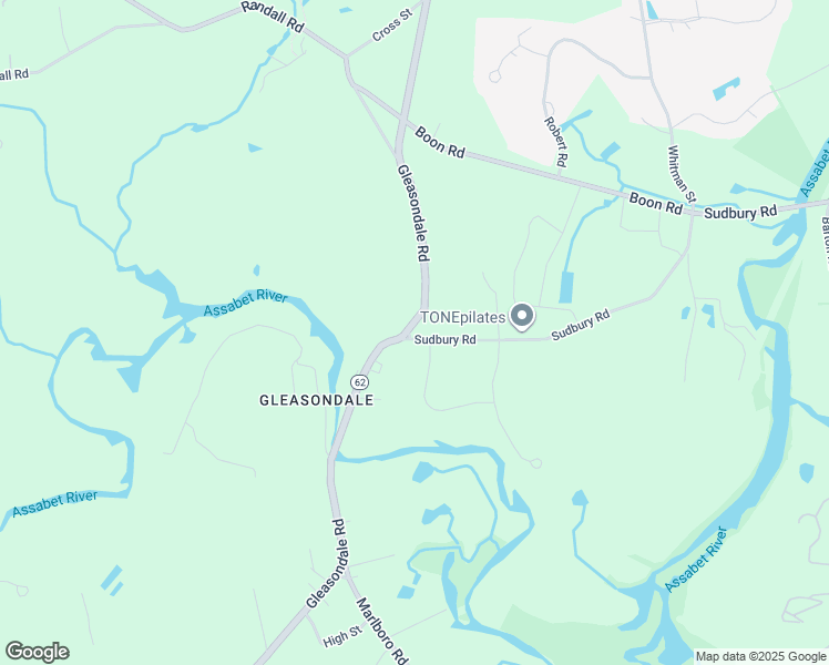 map of restaurants, bars, coffee shops, grocery stores, and more near 6 Sudbury Road in Stow