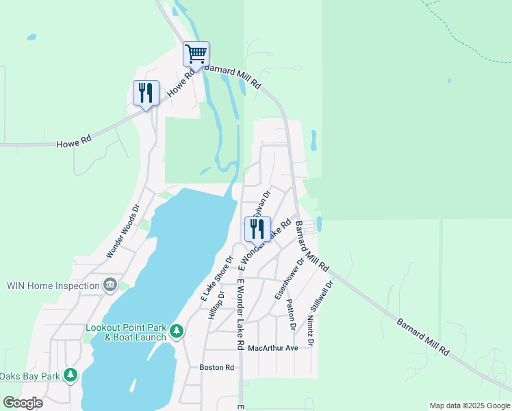 map of restaurants, bars, coffee shops, grocery stores, and more near 7301 Falls Lane in Wonder Lake