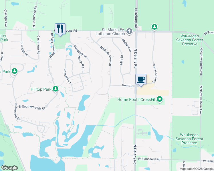 map of restaurants, bars, coffee shops, grocery stores, and more near 3012 North Maple Tree Lane in Wadsworth
