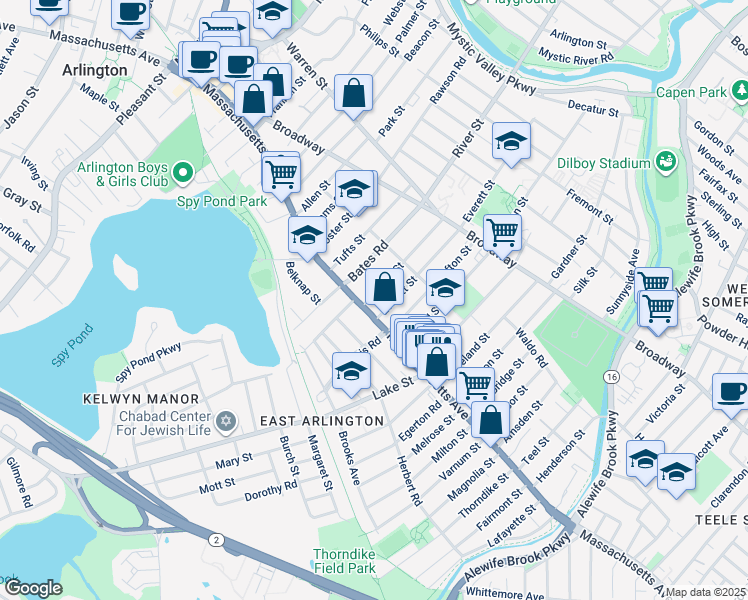 map of restaurants, bars, coffee shops, grocery stores, and more near in Arlington