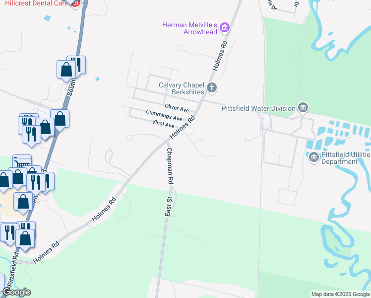 map of restaurants, bars, coffee shops, grocery stores, and more near 997 Holmes Road in Pittsfield