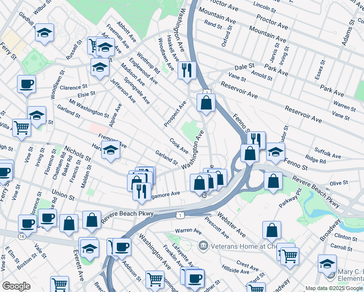 map of restaurants, bars, coffee shops, grocery stores, and more near 35 Cook Avenue in Chelsea
