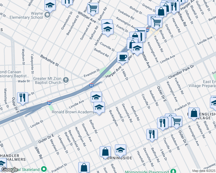 map of restaurants, bars, coffee shops, grocery stores, and more near 5900 Haverhill Street in Detroit