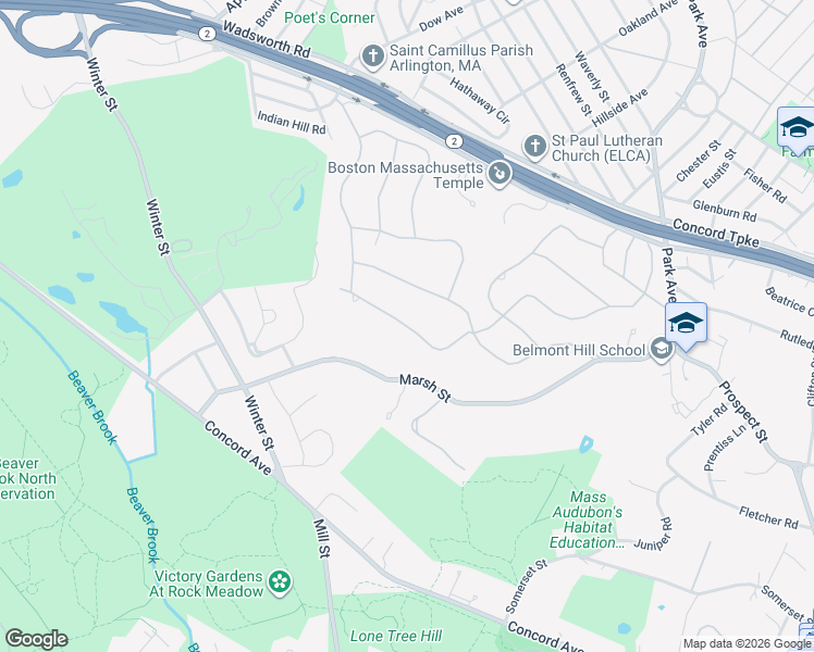 map of restaurants, bars, coffee shops, grocery stores, and more near 50 Woodfall Road in Belmont