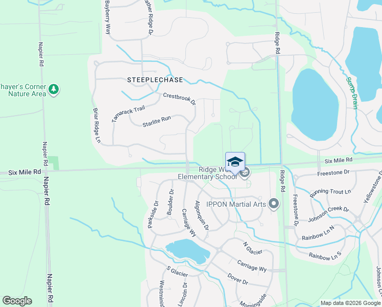 map of restaurants, bars, coffee shops, grocery stores, and more near 17174 Crestbrook Drive in Northville