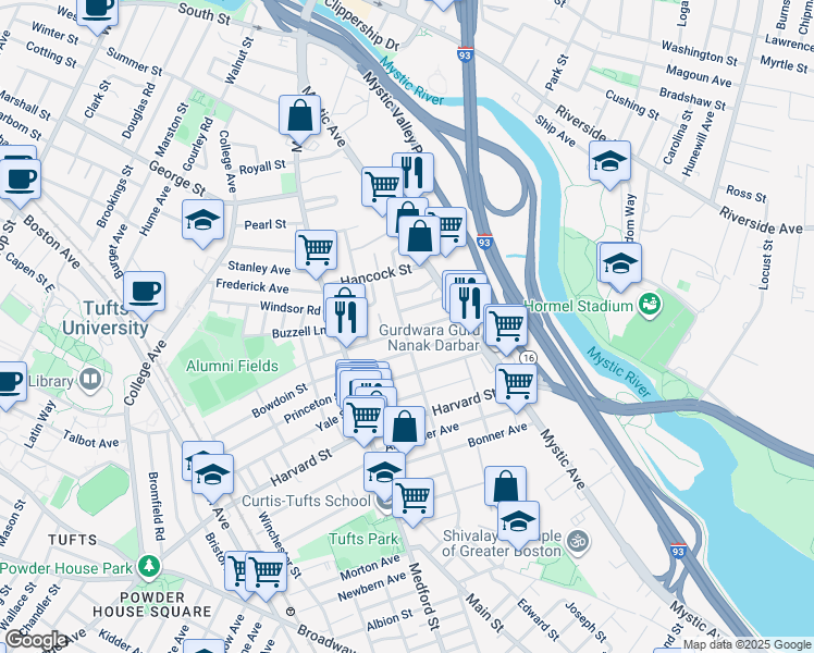 map of restaurants, bars, coffee shops, grocery stores, and more near 71 Billings Avenue in Medford