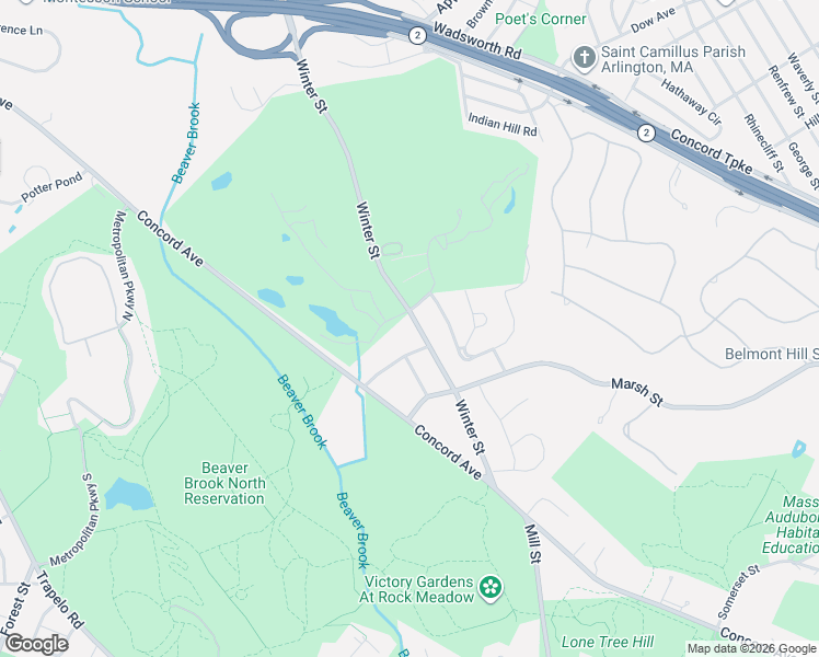 map of restaurants, bars, coffee shops, grocery stores, and more near 19 Robinwood Road in Belmont