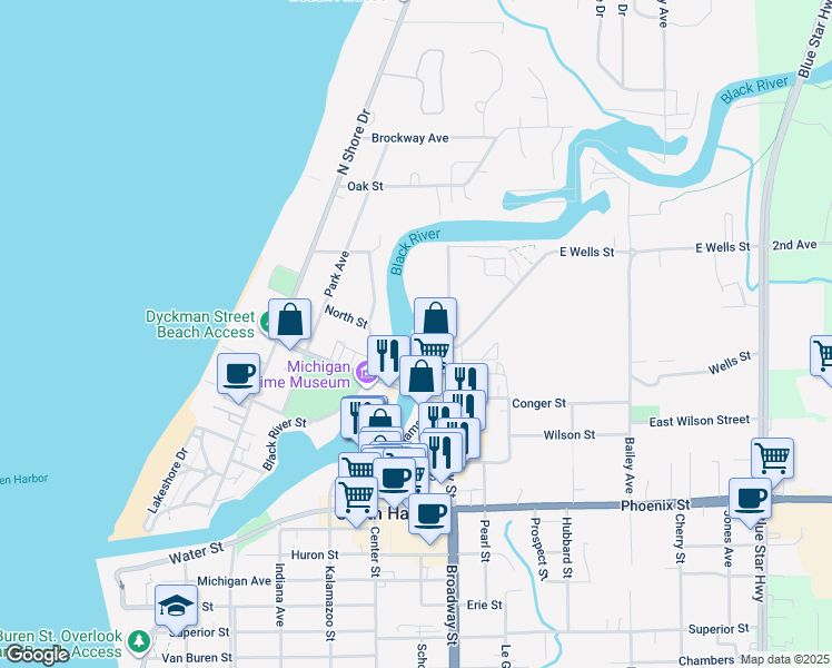 map of restaurants, bars, coffee shops, grocery stores, and more near 144 Dunkley Avenue in South Haven