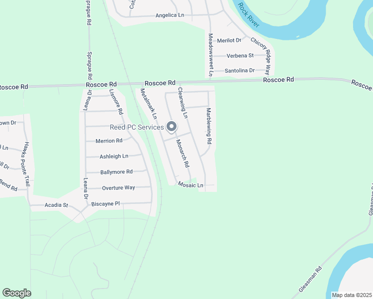 map of restaurants, bars, coffee shops, grocery stores, and more near 10180 Clearwing Lane in Roscoe