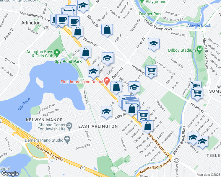 map of restaurants, bars, coffee shops, grocery stores, and more near in Arlington