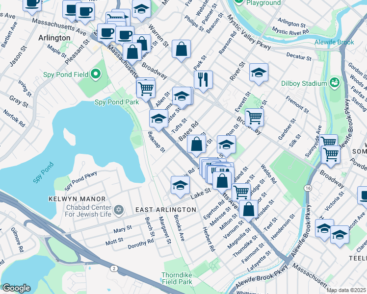 map of restaurants, bars, coffee shops, grocery stores, and more near in Arlington