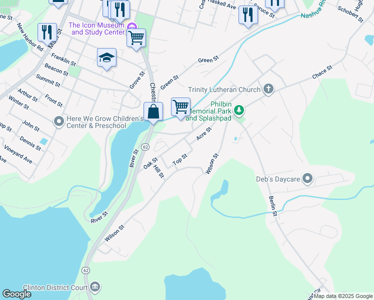 map of restaurants, bars, coffee shops, grocery stores, and more near 24 Top Street in Clinton