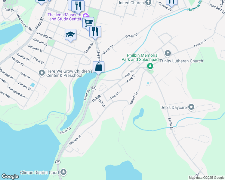 map of restaurants, bars, coffee shops, grocery stores, and more near 81 Oak Street in Clinton