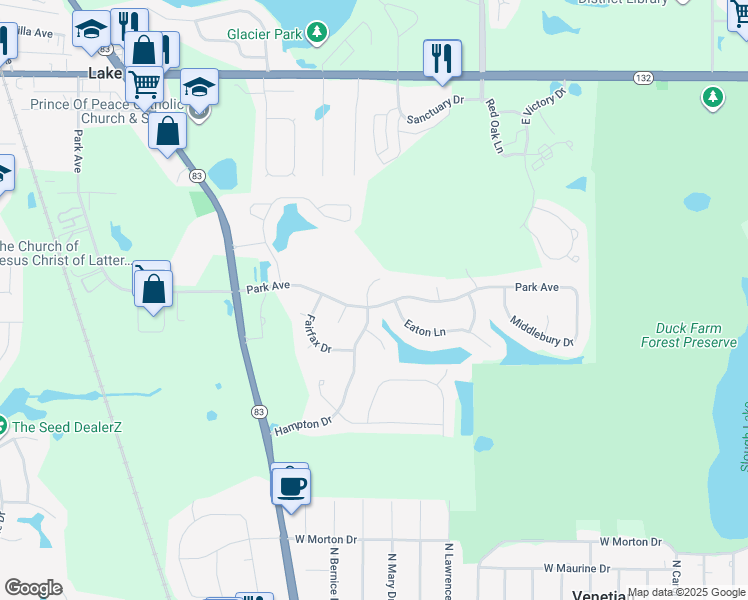 map of restaurants, bars, coffee shops, grocery stores, and more near 321 Hampton Court in Lake Villa
