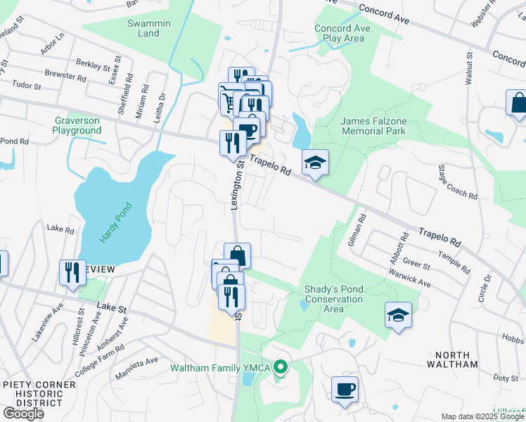 map of restaurants, bars, coffee shops, grocery stores, and more near 35 Jacqueline Road in Waltham