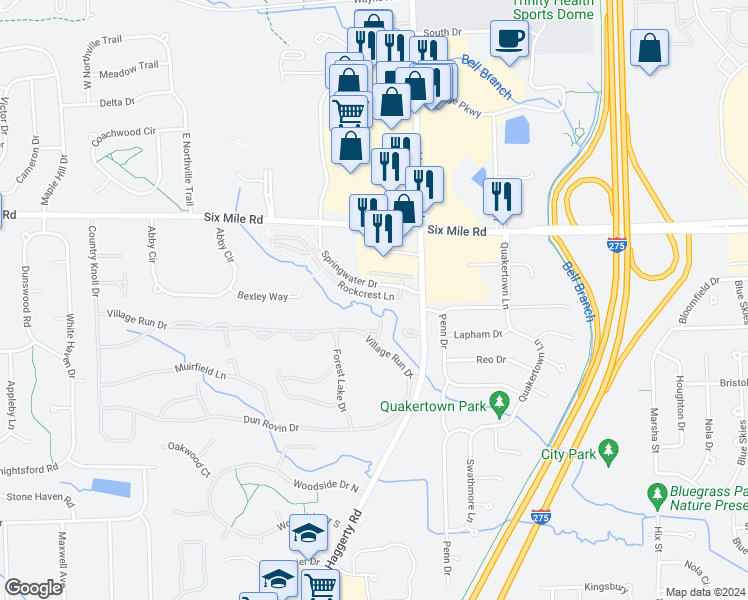map of restaurants, bars, coffee shops, grocery stores, and more near 39532 Rockcrest Lane in Northville