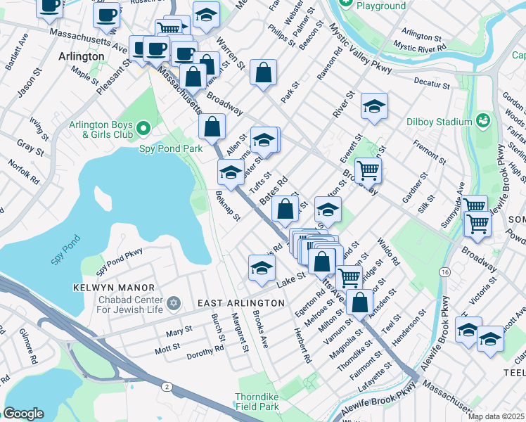 map of restaurants, bars, coffee shops, grocery stores, and more near in Arlington