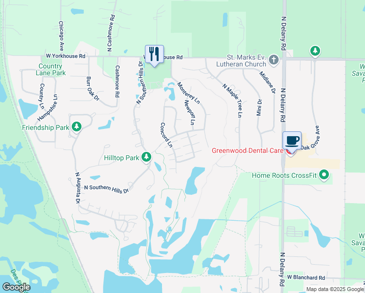 map of restaurants, bars, coffee shops, grocery stores, and more near 3031 Concord Lane in Wadsworth