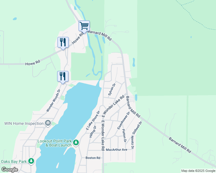 map of restaurants, bars, coffee shops, grocery stores, and more near 7301 Falls Lane in Wonder Lake