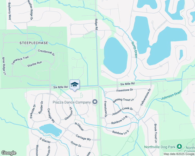 map of restaurants, bars, coffee shops, grocery stores, and more near 17191 Ridge Road in Northville