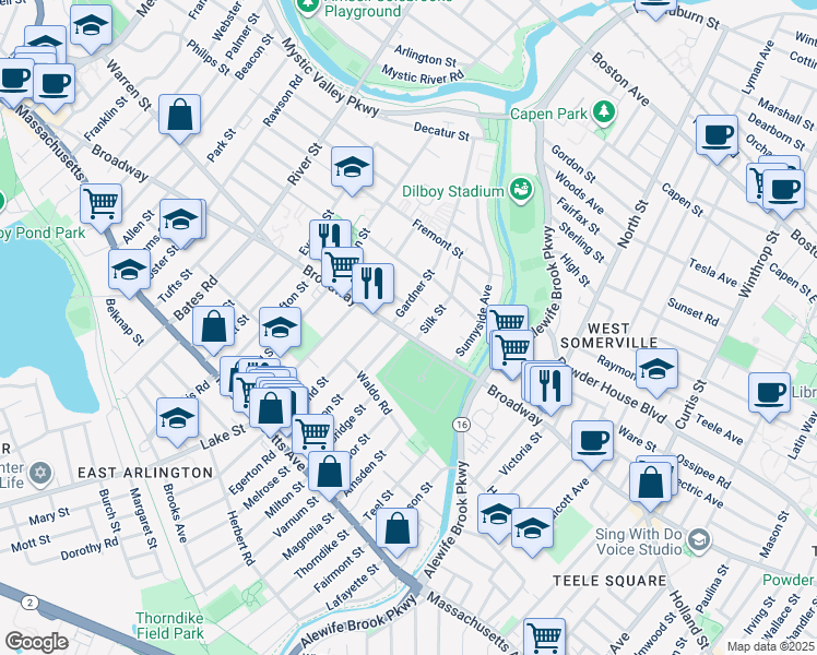 map of restaurants, bars, coffee shops, grocery stores, and more near in Arlington