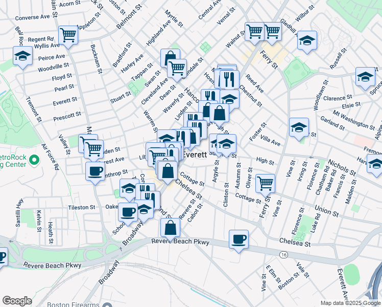 map of restaurants, bars, coffee shops, grocery stores, and more near in Everett